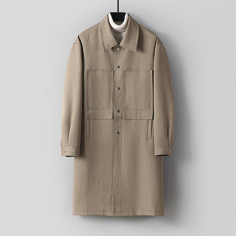 Men's Longline Coat with Shirt Collar and Patch Pockets Chichicherry
