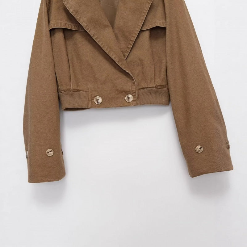 Women's Short Cut Utility Jacket in Field Style with Wide Lapels and Tailored Waistband Chichicherry