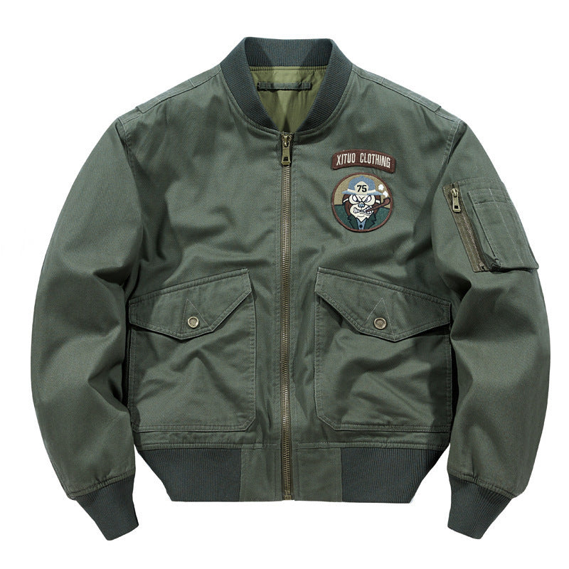 Men's short pilot-style jacket with utility arm pocket and patch pockets Chichicherry