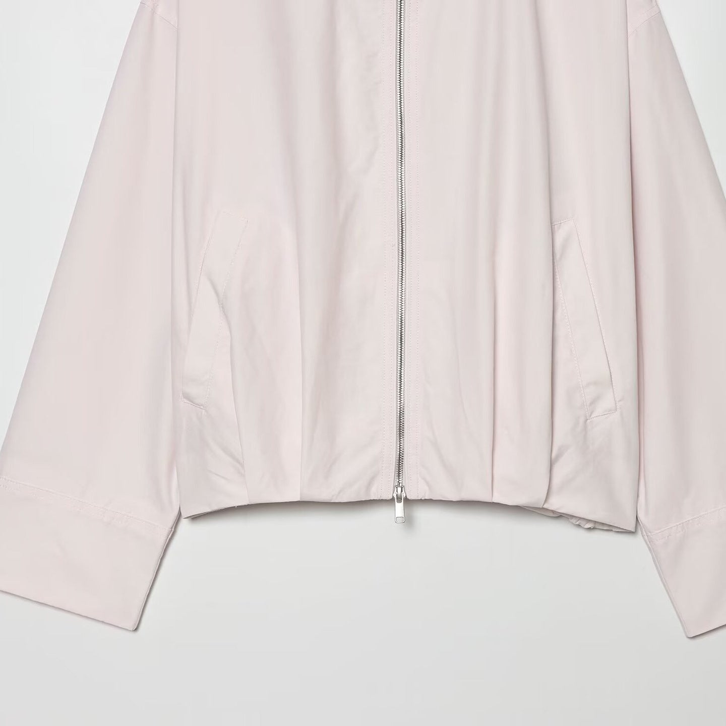 Women Cropped Boxy Transitional Jacket with High Funnel Neck and Two-Way Zipper Chichicherry