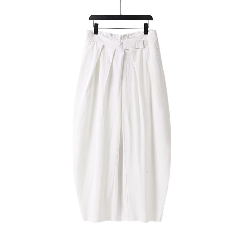 Women's High-Rise Culotte Pants with Pleats and Elastic Waistband Chichicherry