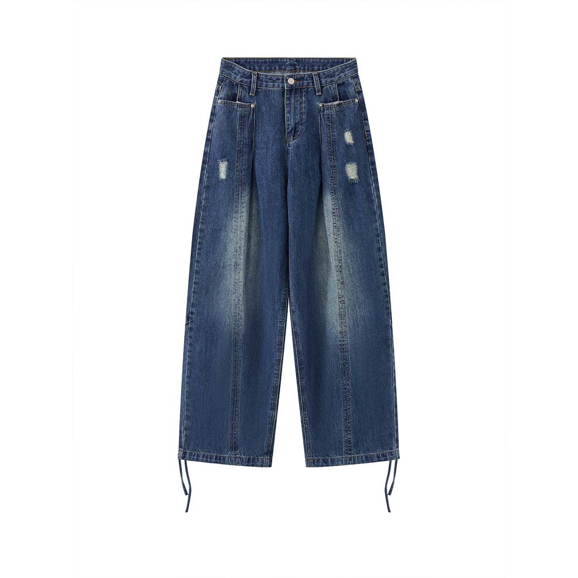 Women's Wide Baggy Jeans with Distressed Details and Cargo Pockets Chichicherry