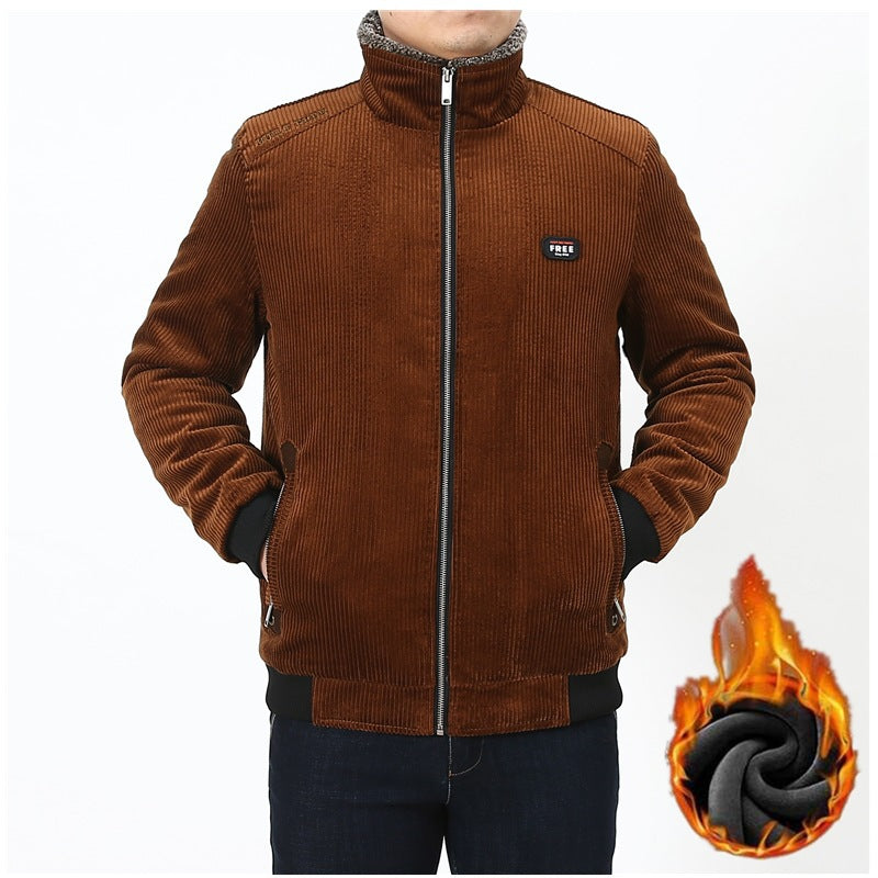 Men's Cord Field Jacket with cozy Teddy fleece lining and stand-up collar Chichicherry