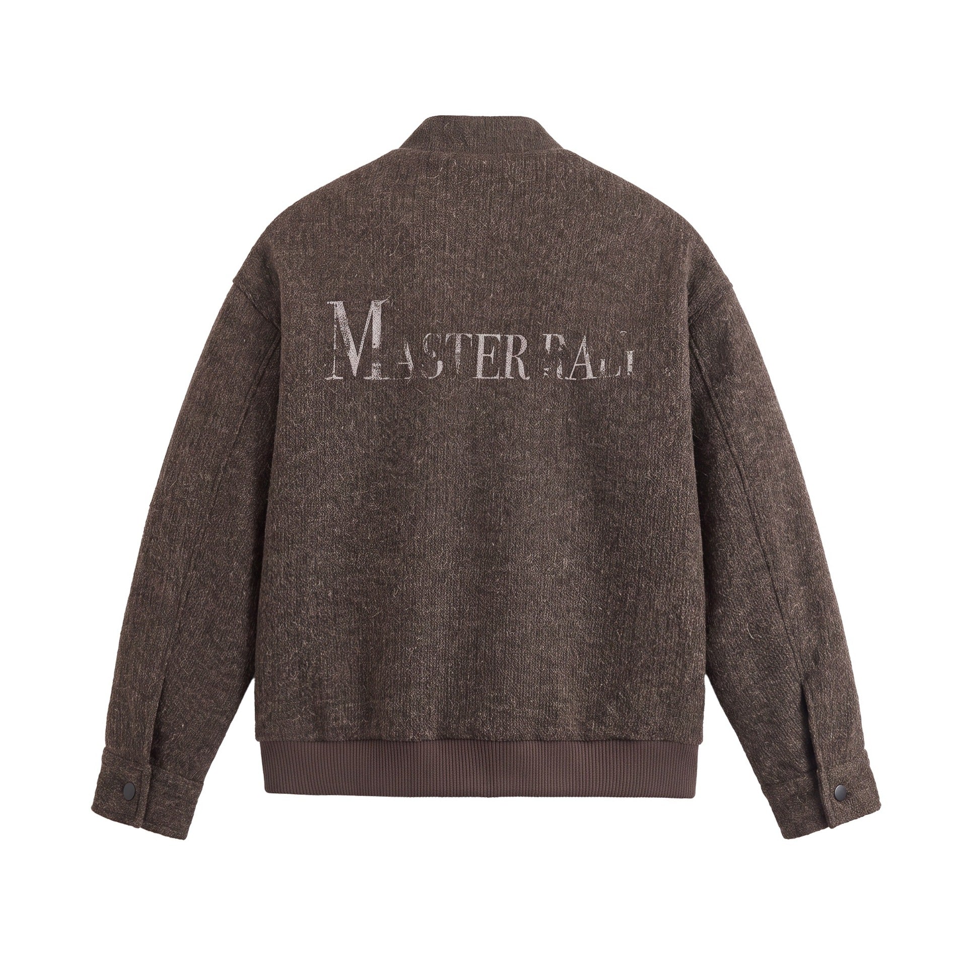 Men's Short Boxy Wool Mix Bomber with Stand-Up Collar and Ribbed Hem Chichicherry