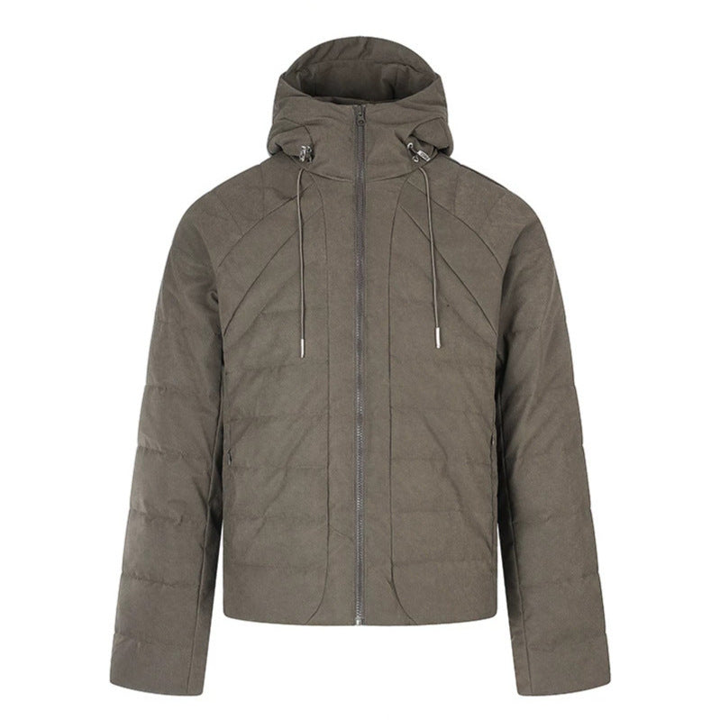 Men's padded short quilted jacket with hood, drawstring and full-length zipper Chichicherry