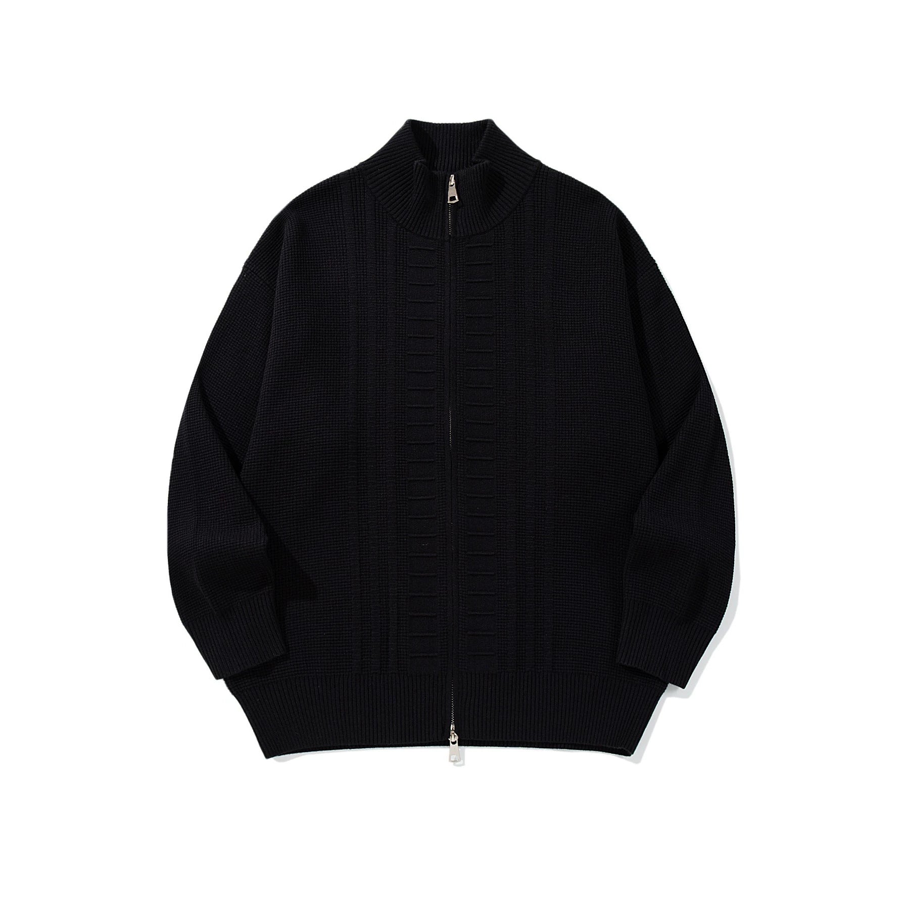 Men's chunky knit zip jacket with stand-up collar and two-way opening zipper Chichicherry