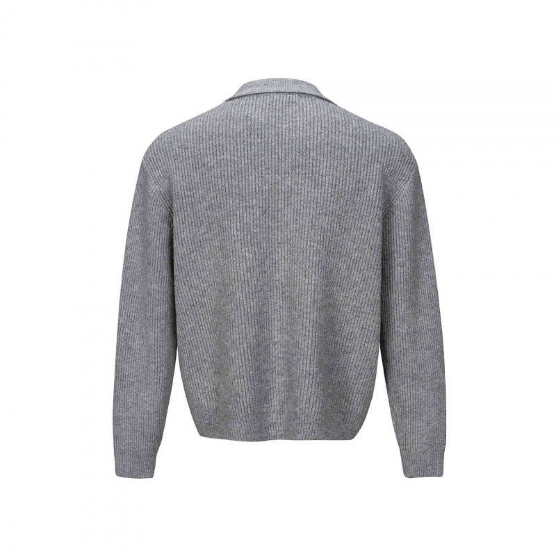 Men's chunky knit cardigan with shirt collar and continuous button placket Chichicherry