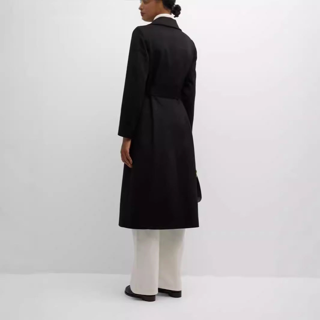 Women's Single-Breasted Mid-Length Coat in Clean-Cut with Waist Belt and Discreet Flap Pocket Chichicherry