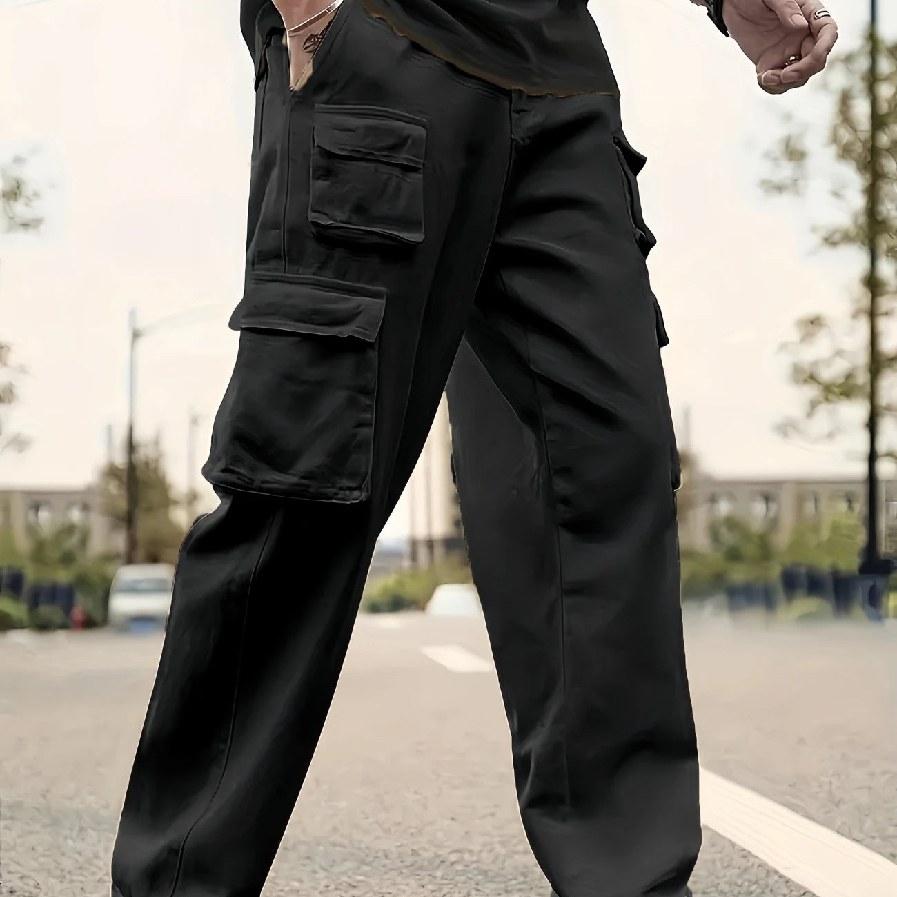 Men's Multifunctional Cargo Pants with Multiple Flap Pockets and Straight Leg Chichicherry