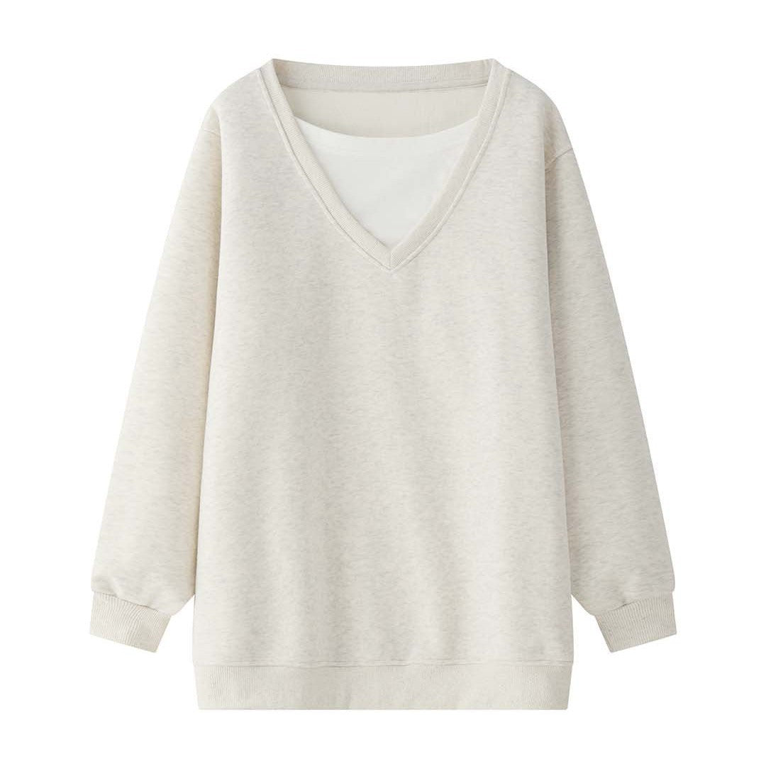 Women's V-Neck Sweatshirt in Relaxed Fit made of Cotton Mix Chichicherry