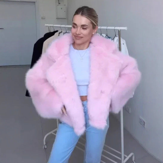Women Cropped Faux Fur Bomber with Voluminous High Pile Chichicherry