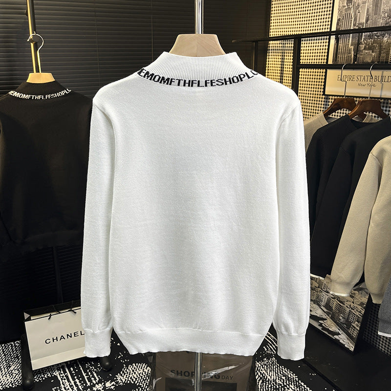 Unisex Feinstrickpullover mit kurzem Stehkragen und kontrastierendem Schriftkragen Chichicherry