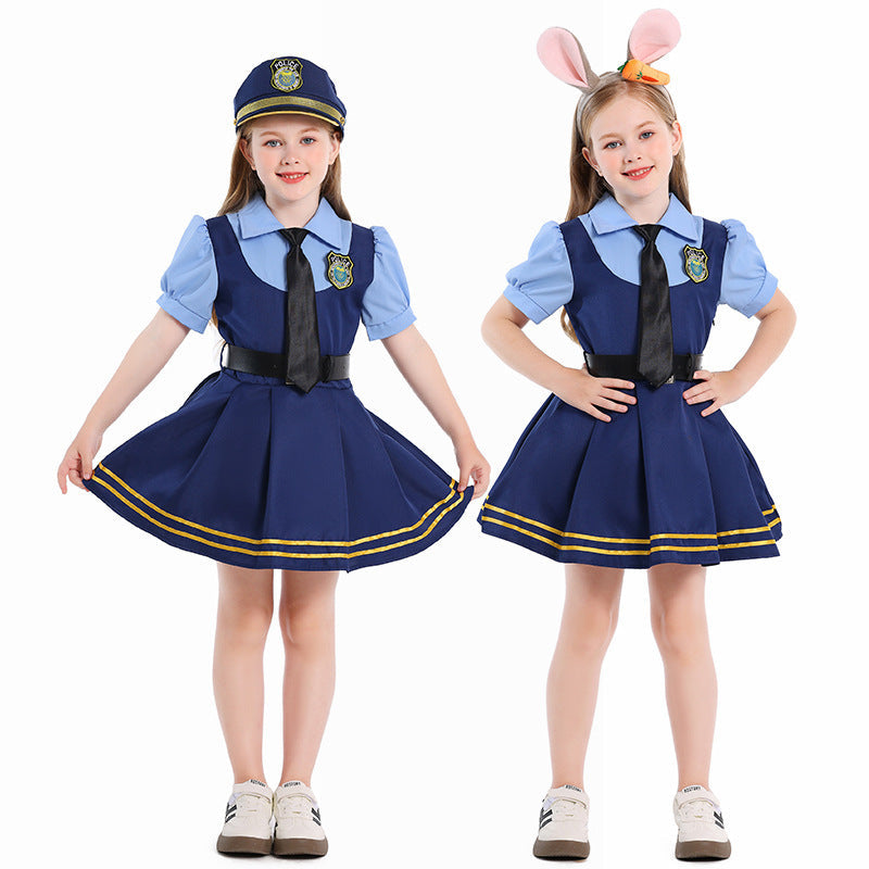 Girl Police Costume with Shirt, Skirt and Ear Applications Chichicherry