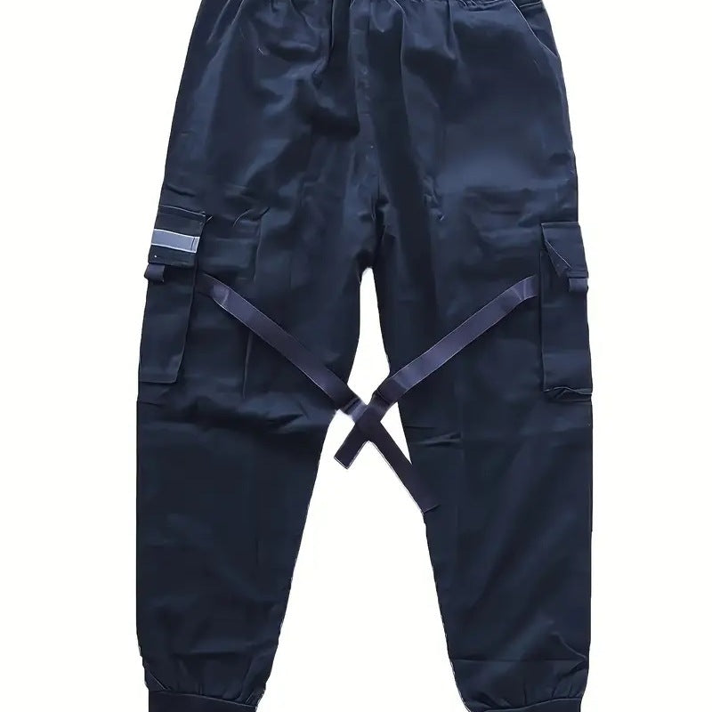 Men's Technical Cargo Jogging Pants with Multiple Pockets, Belt Straps & Elastic Cuffs Chichicherry