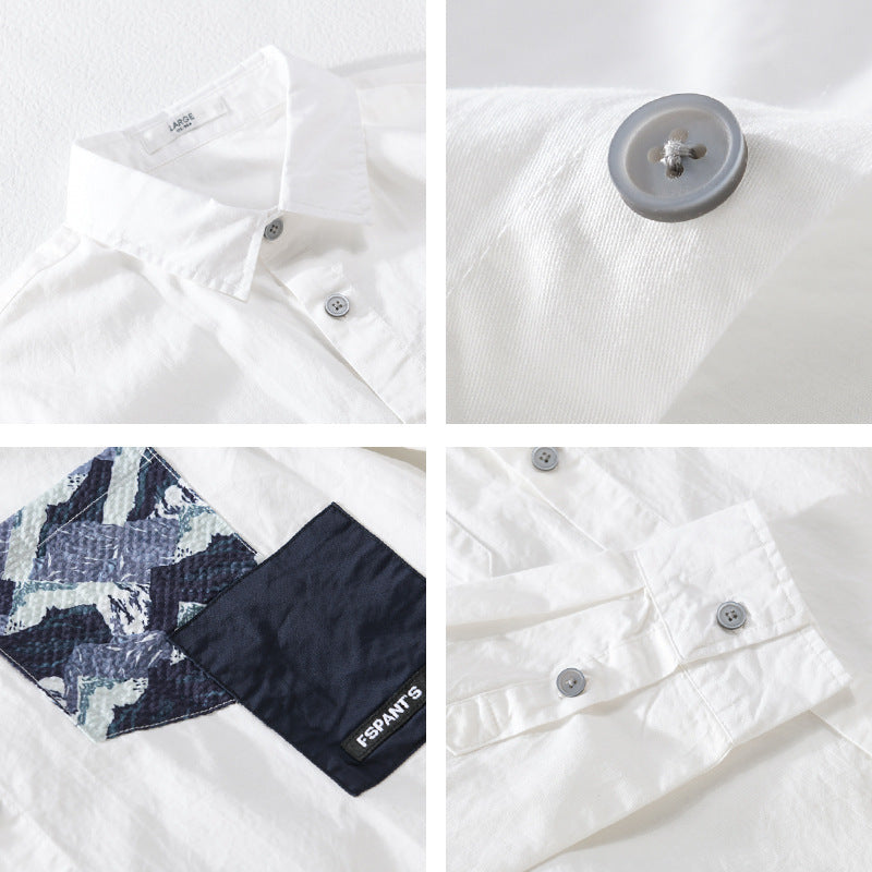 Men's lightweight cotton overshirt with contrasted patch chest pocket in layering style Chichicherry