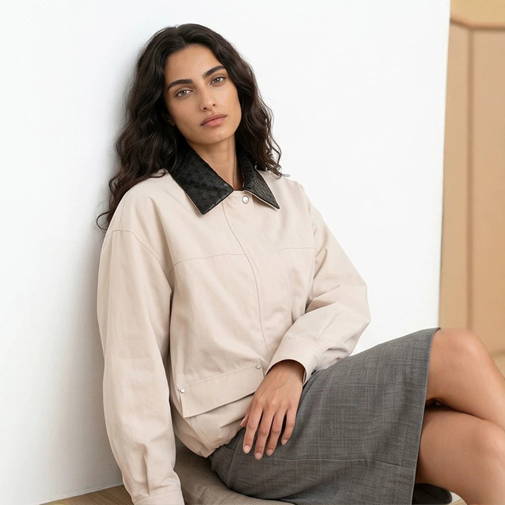 Women's oversized transitional jacket with braided collar and patch flap pockets Chichicherry