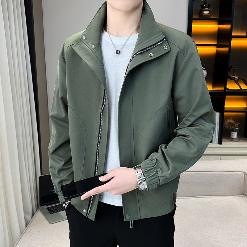 Men's Light Utility Canvas Blouson with Stand Collar and Elastic Cuffs Chichicherry