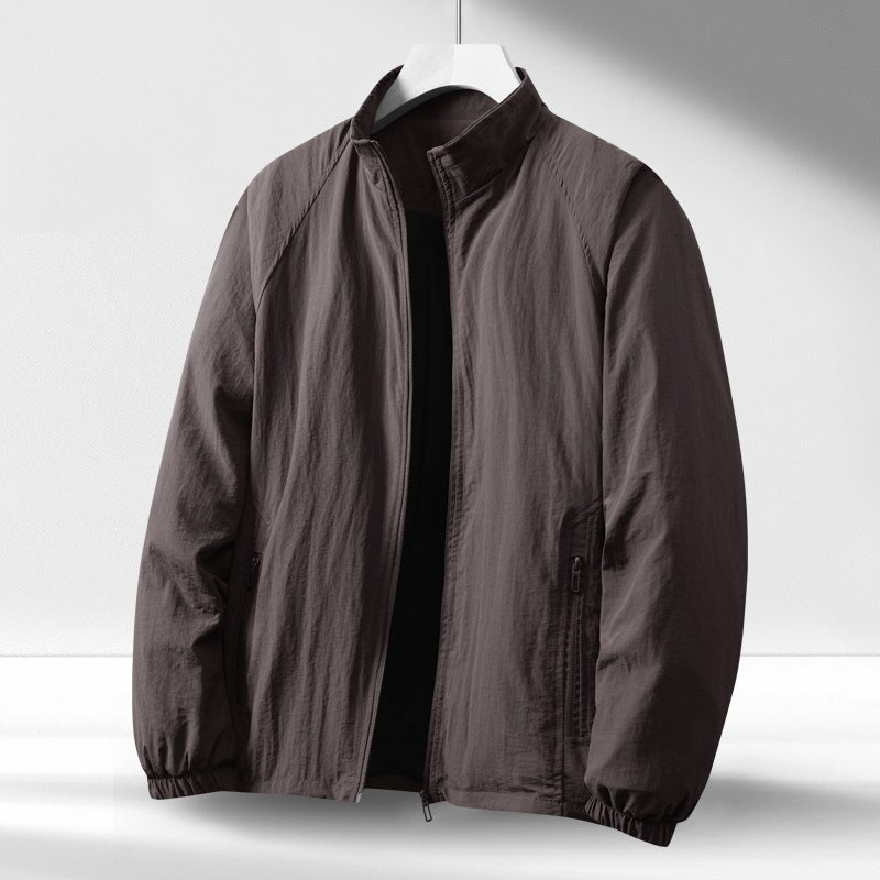 Men's Lightweight Windproof Zip-Up Blouson Jacket with Stand-Up Collar and Elastic Cuffs Chichicherry