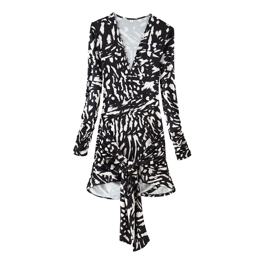 Women’s wrap mini dress with V-neck and knot band Chichicherry
