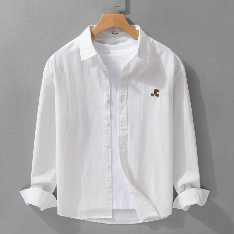 Men's Casual Cotton Overshirt with Kent Collar, Subtle Embroidery Logo and Relaxed Fit Chichicherry