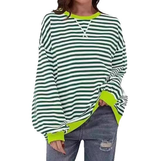 Women Striped Oversized Sweater with Contrast Cuffs Chichicherry
