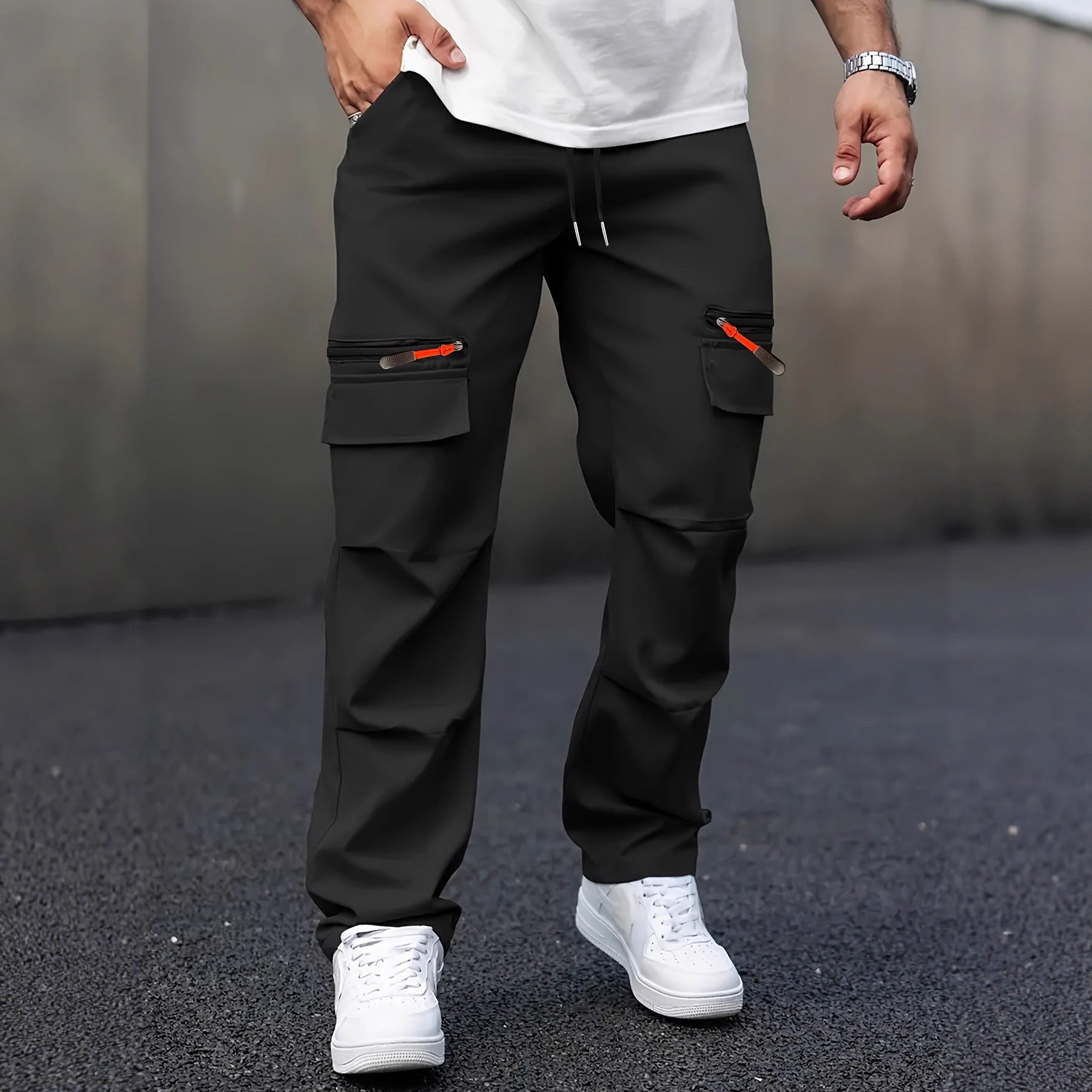 Men's cargo joggers with multifunction pockets, drawstring & zippers Chichicherry