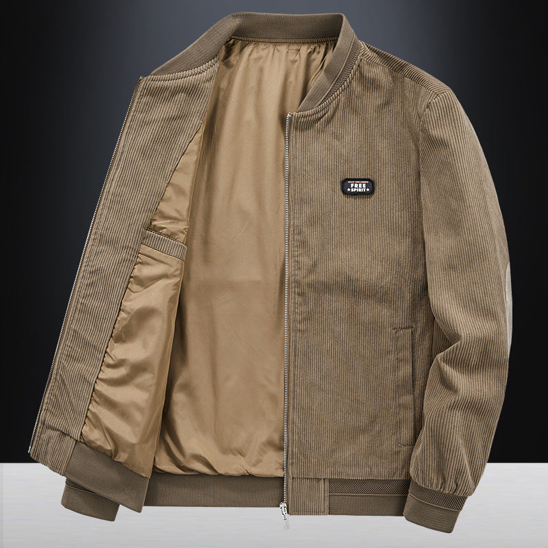 Men's cord flight jacket with satin lining, ribbed cuffs, and concealed inner pockets Chichicherry