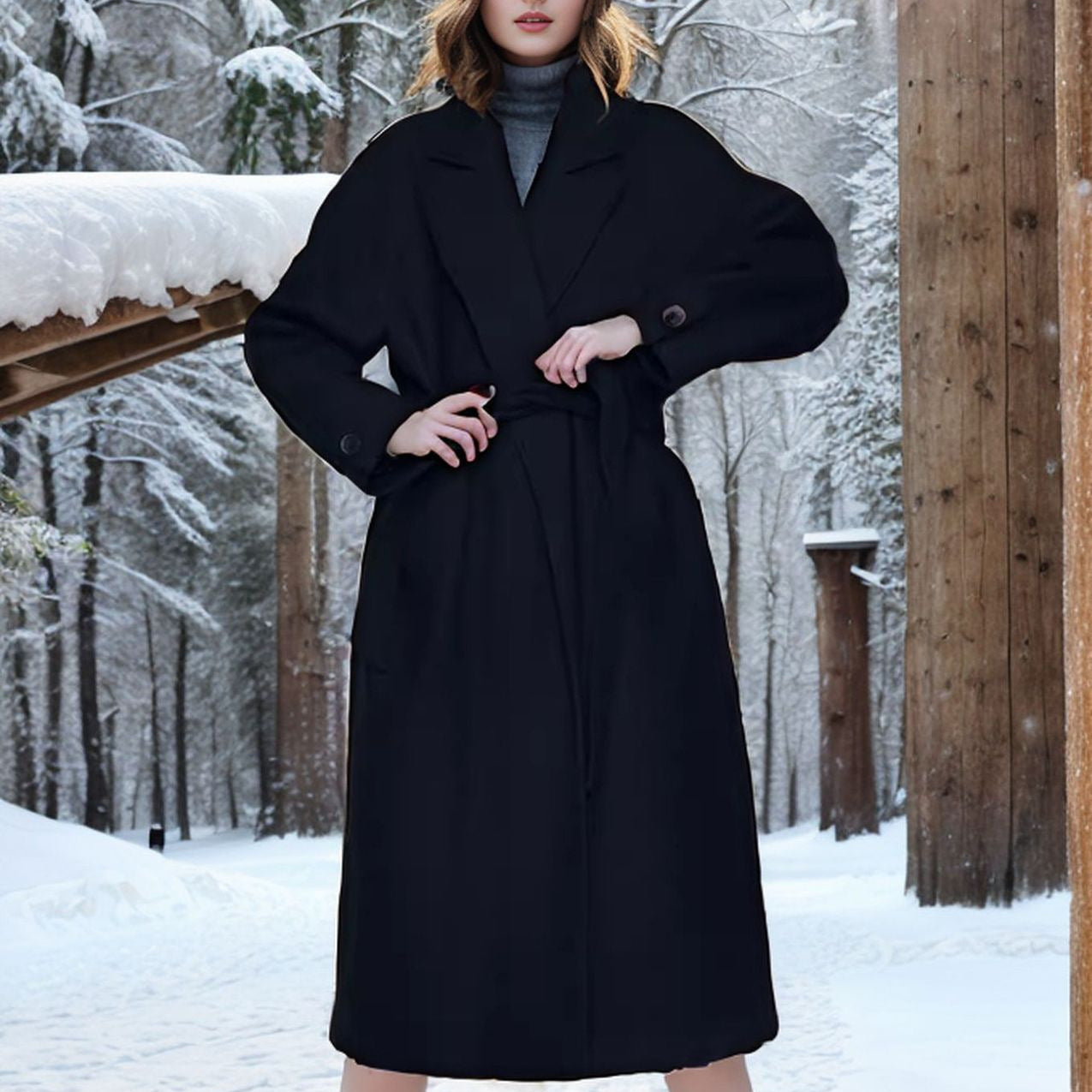 Women's long coat made of wool blend with notch collar and loose fit Chichicherry