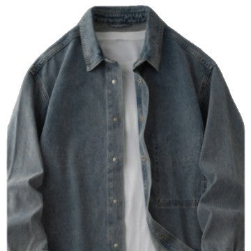 Herren Overshirt-Jacke aus gewaschenem Denim mit Druckknopfleiste und Relaxed-Schnitt Chichicherry
