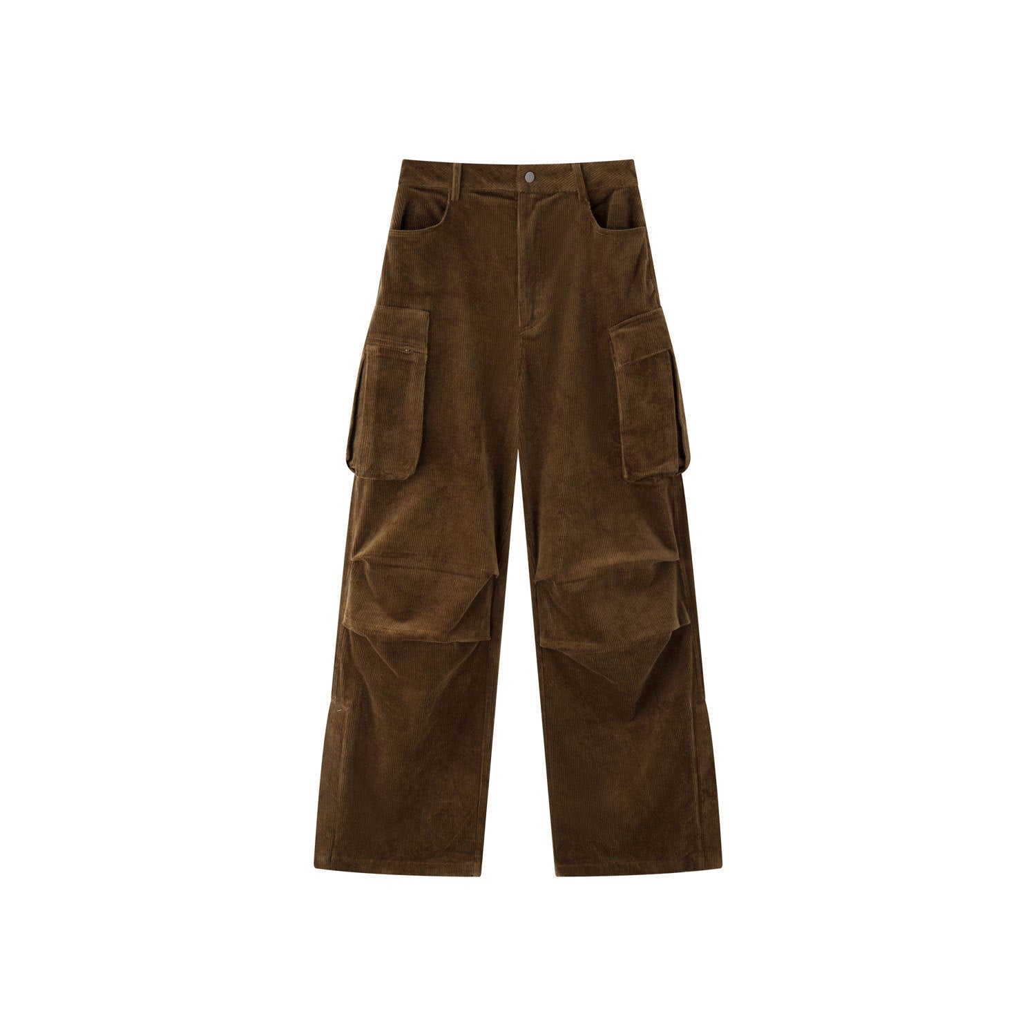Ladies Wide Cord Cargo Pants with High Waist and Flap Pockets Chichicherry