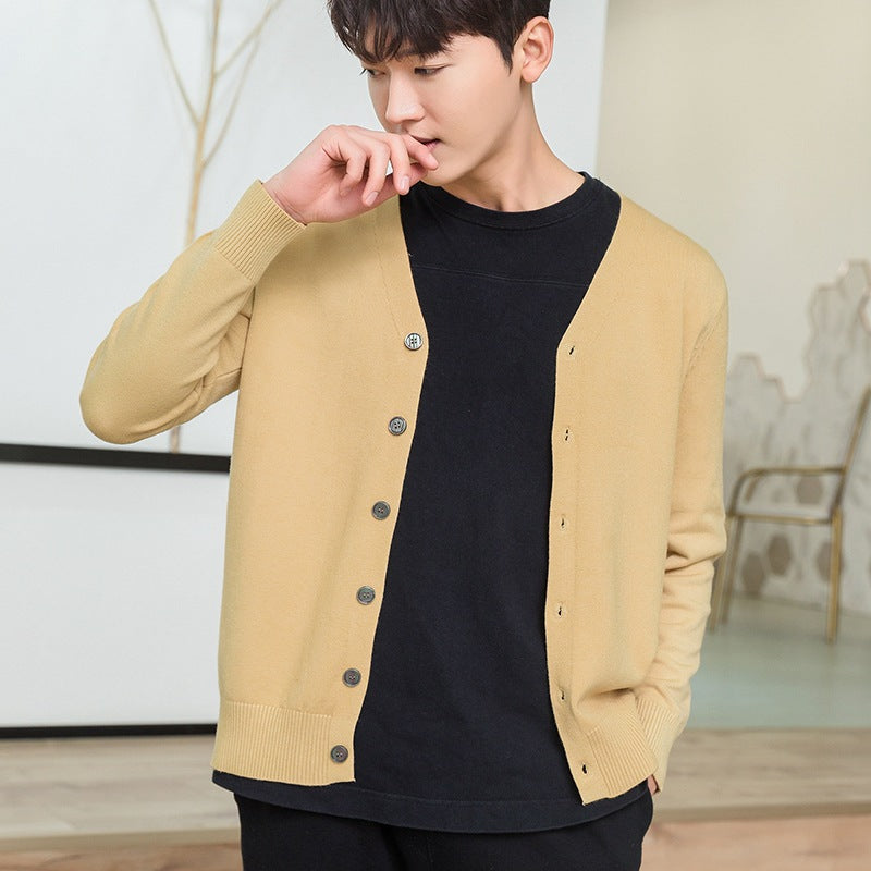 Men's fine V-neck cardigan made of lightweight fine knit with ribbed hem Chichicherry