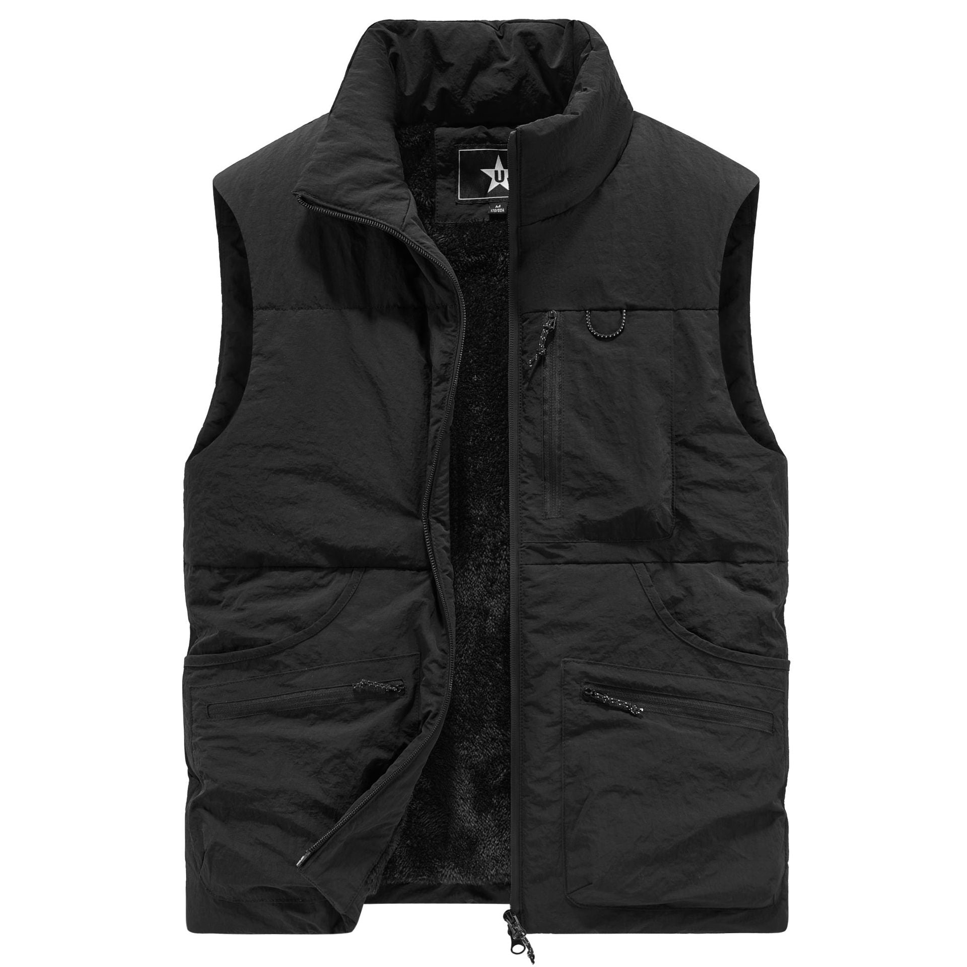 Men's Sleeveless Utility Padded Vest with Teddy Lining and High Collar Chichicherry