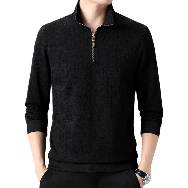 Men's Structure Jacquard Sweater with Short Zipper and Stand-Up Collar Chichicherry