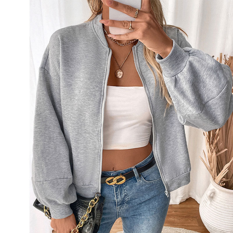 Women's Lightweight Oversize Zip Jacket with Balloon Sleeves and Ribbed Cuffs Chichicherry