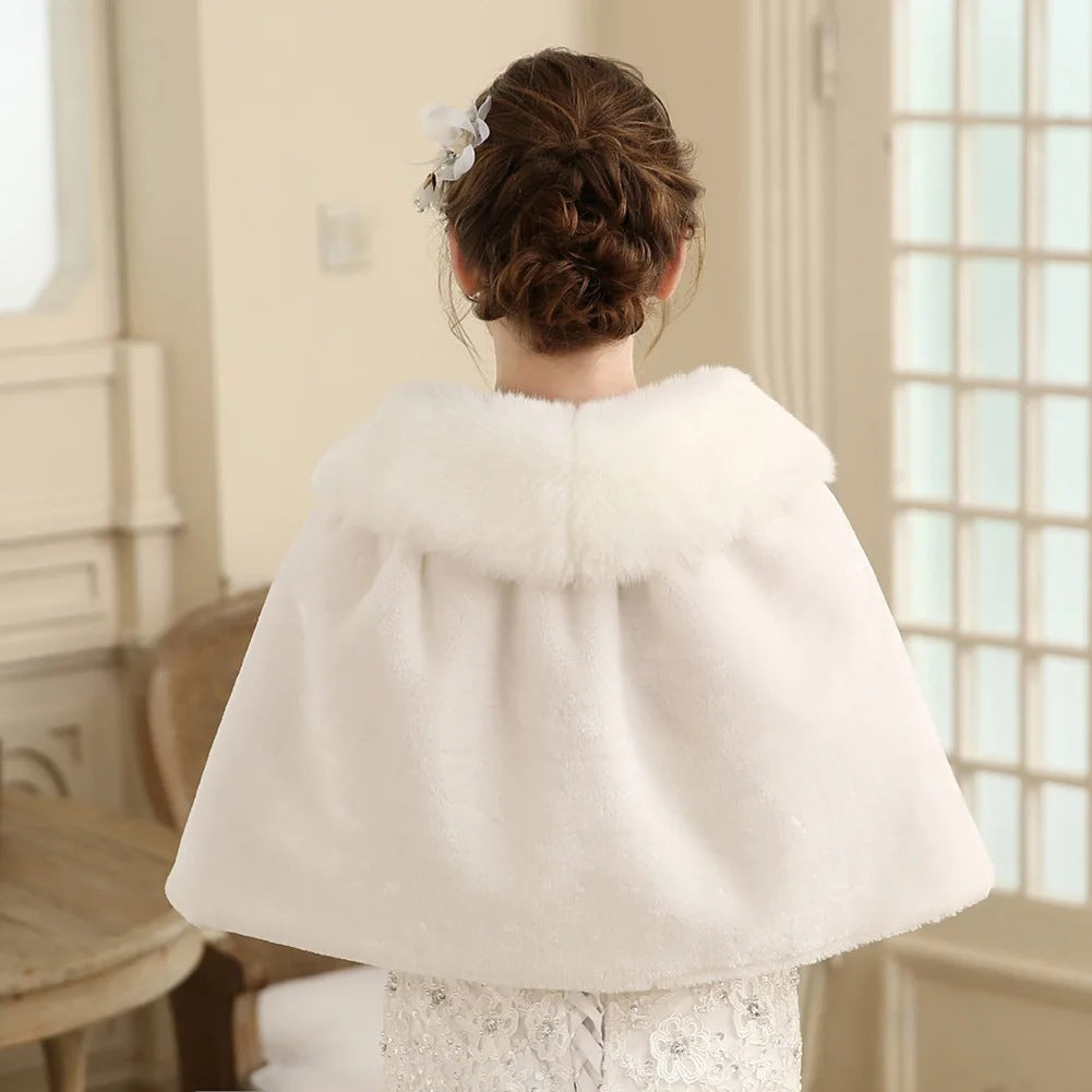 Women's Elegant Faux Fur Capelet with Bow Closure and Wide Overlapping Collar Chichicherry