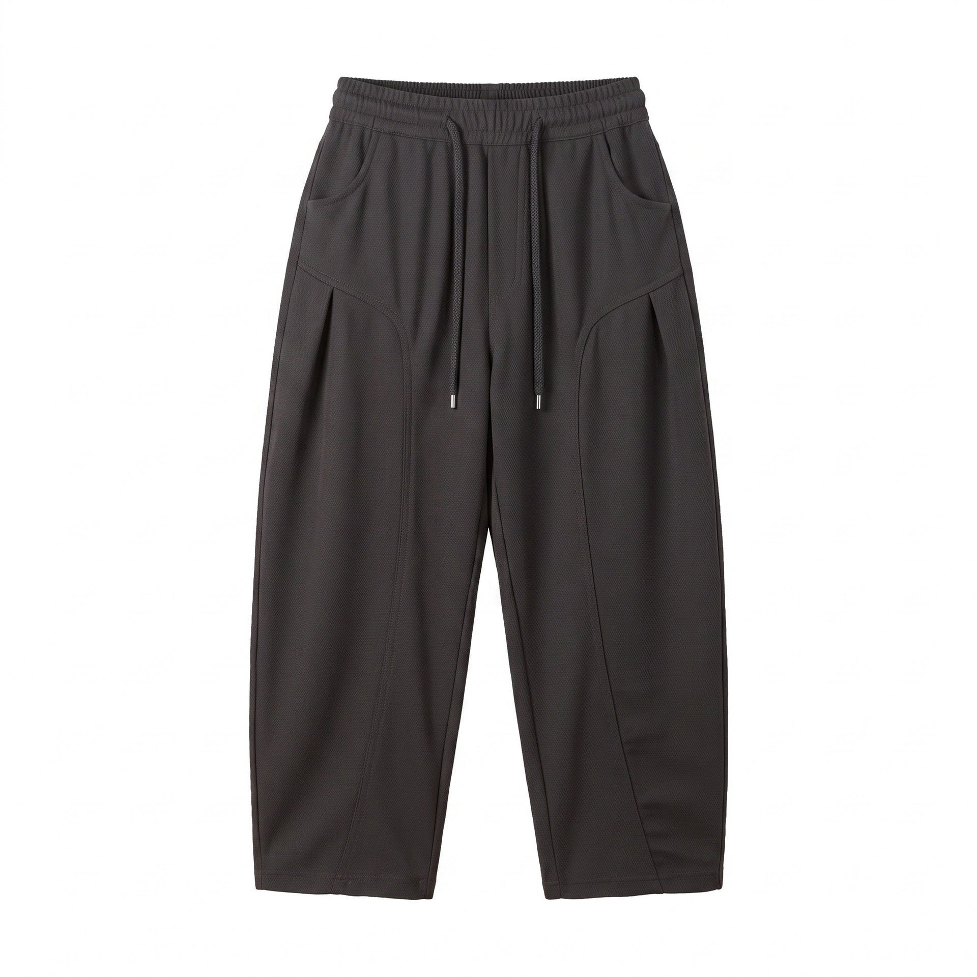 Women Cropped Jogging Pants in Relaxed Fit with Drawstring and Decorative Seams