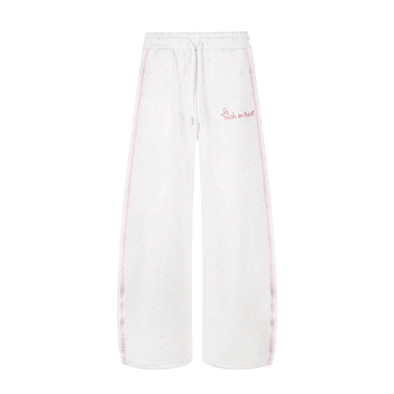 Women's Extra Wide Palazzo Sweatpants in Polka Dot Design with Elastic Comfort Waistband and Side Contrast Stripes Chichicherry