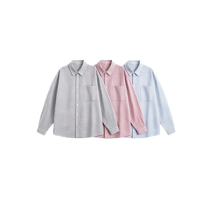 Unisex Relaxed-Fit Cotton Blend Check Shirt with Chest Pocket and Fine Mesh Structure Chichicherry