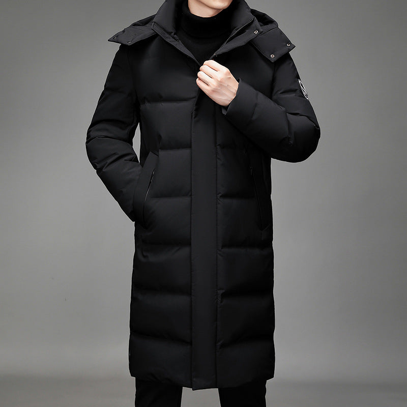 Men's Maxi-Length Thermal Quilted Coat with High Collar and Concealed Front Chichicherry
