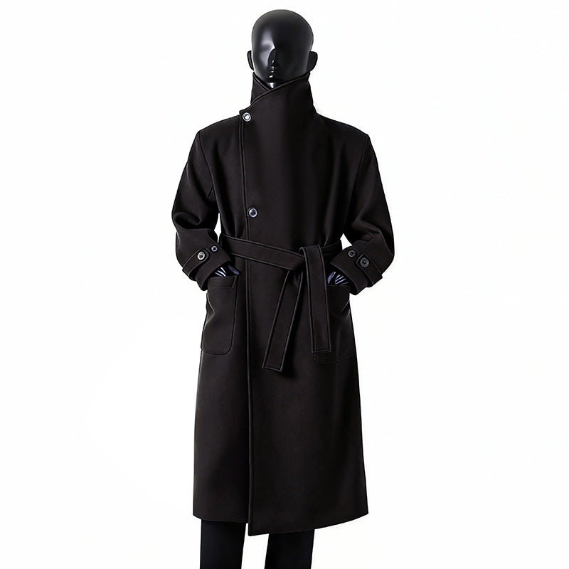 Men's Elegant Long Coat made of Wool Blend with Generous Shawl Collar and Roll-Up Cuffs Chichicherry
