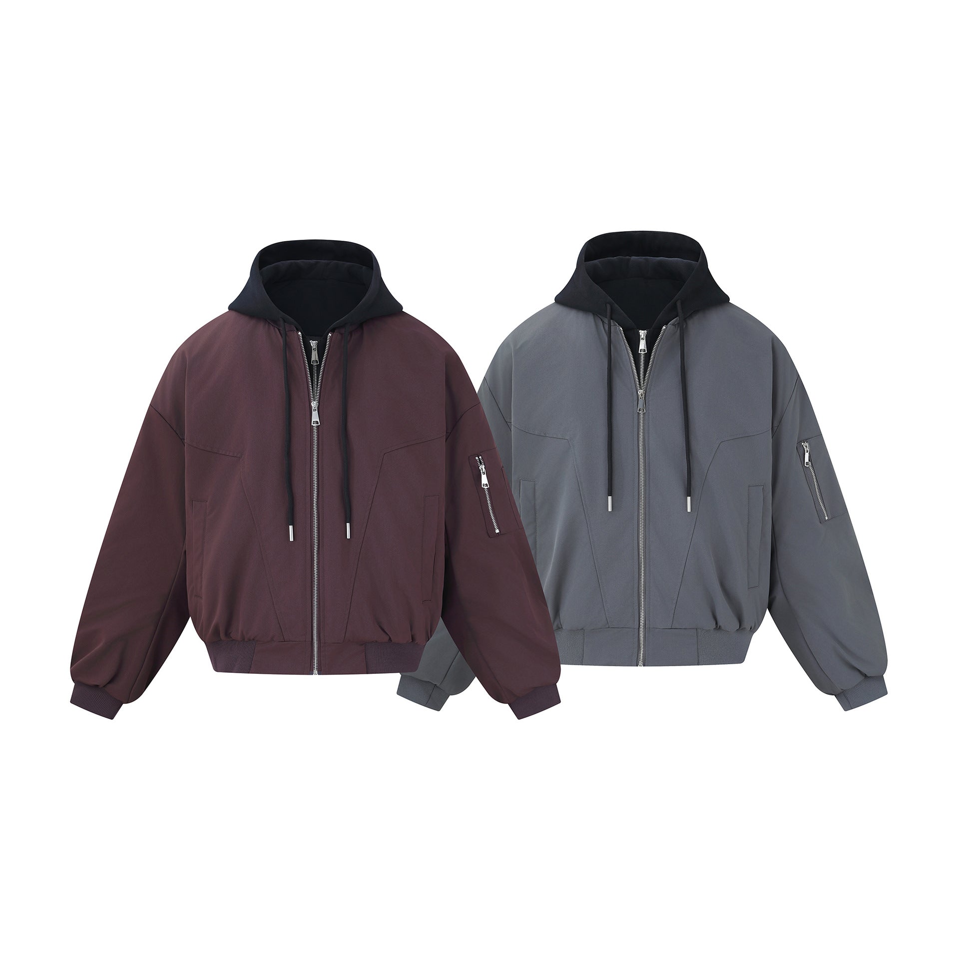 Men's short cut boxy hoodie bomber with hood insert and utility pockets Chichicherry