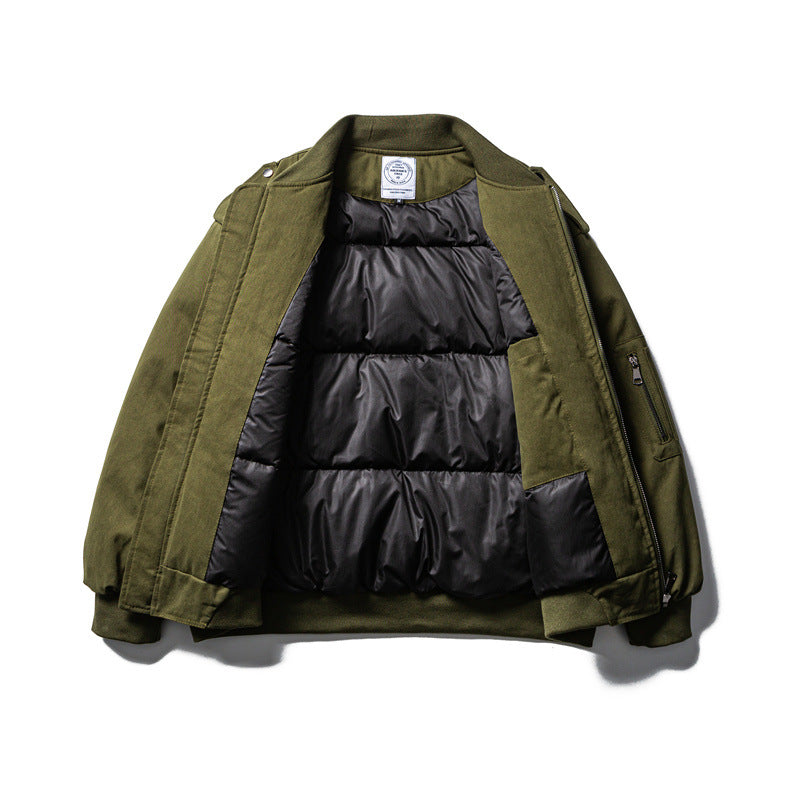 Men's Robust Canvas Bomber Jacket with Utility Pockets and Ribbed Cuffs Chichicherry