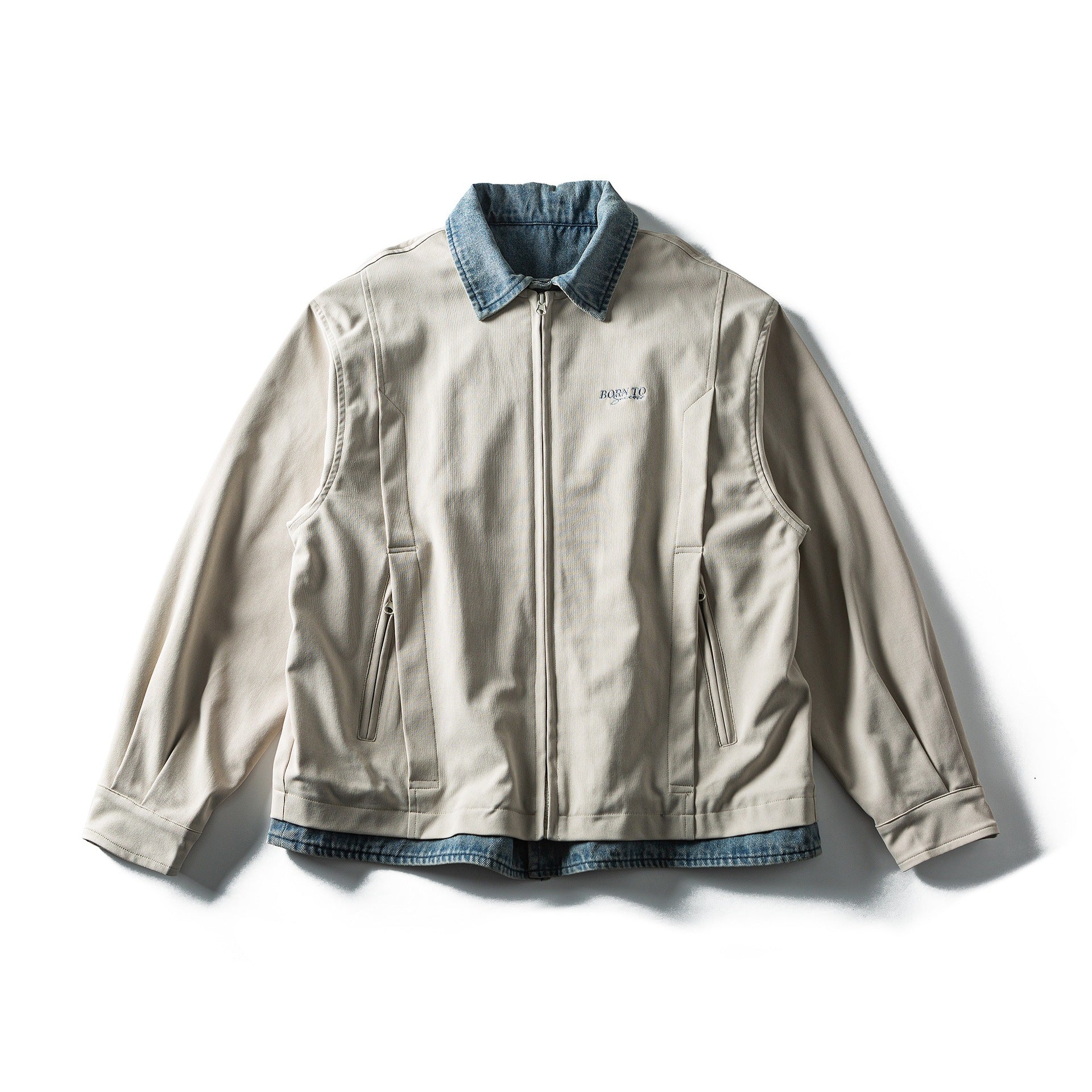 Men's Lightweight Canvas Field Blouson with Contrasting Denim Collar Chichicherry