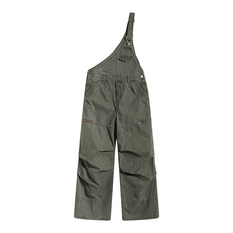 Women's Wide Dungarees with Asymmetric Strap and Multi-Pockets Chichicherry