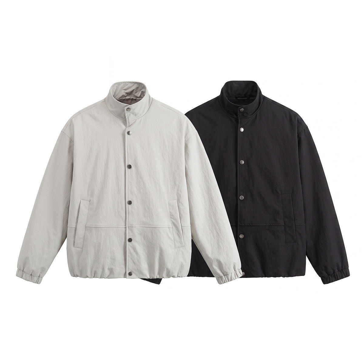 Men's short-cut minimalist boxy blouson with stand collar and press stud placket Chichicherry