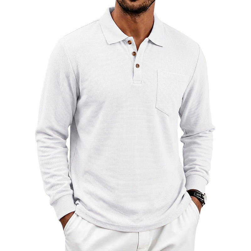 Men's Long Sleeve Waffle Piqué Polo with Button Placket and Chest Pocket Chichicherry