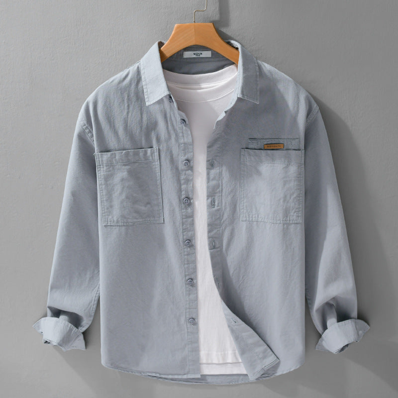 Men's Lightweight Cotton Twill Overshirt with Kent Collar, Double Patch Chest Pockets, and Relaxed Fit Chichicherry