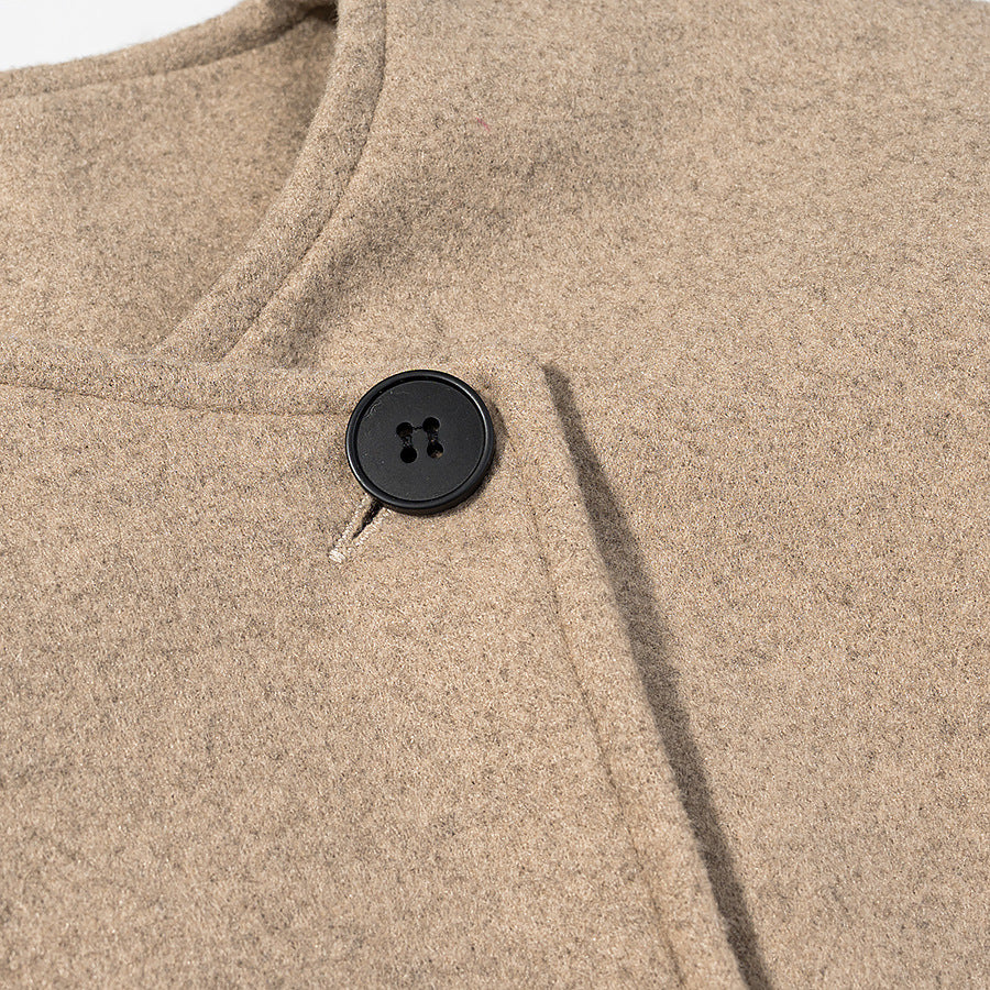 Women's Short Boxy Wool Blend Blazer with Asymmetric Button Placket Chichicherry