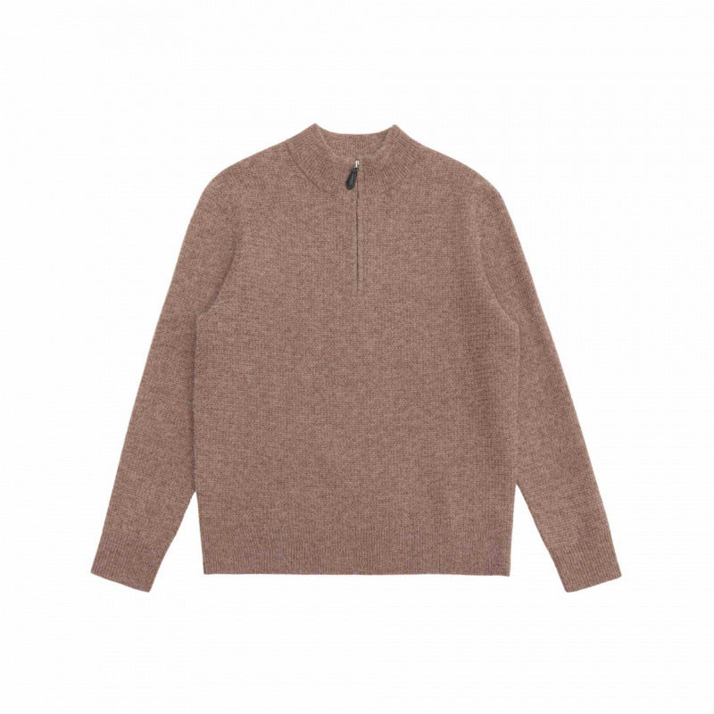 Men's textured knit sweater with half zip, stand-up collar and oversized silhouette Chichicherry