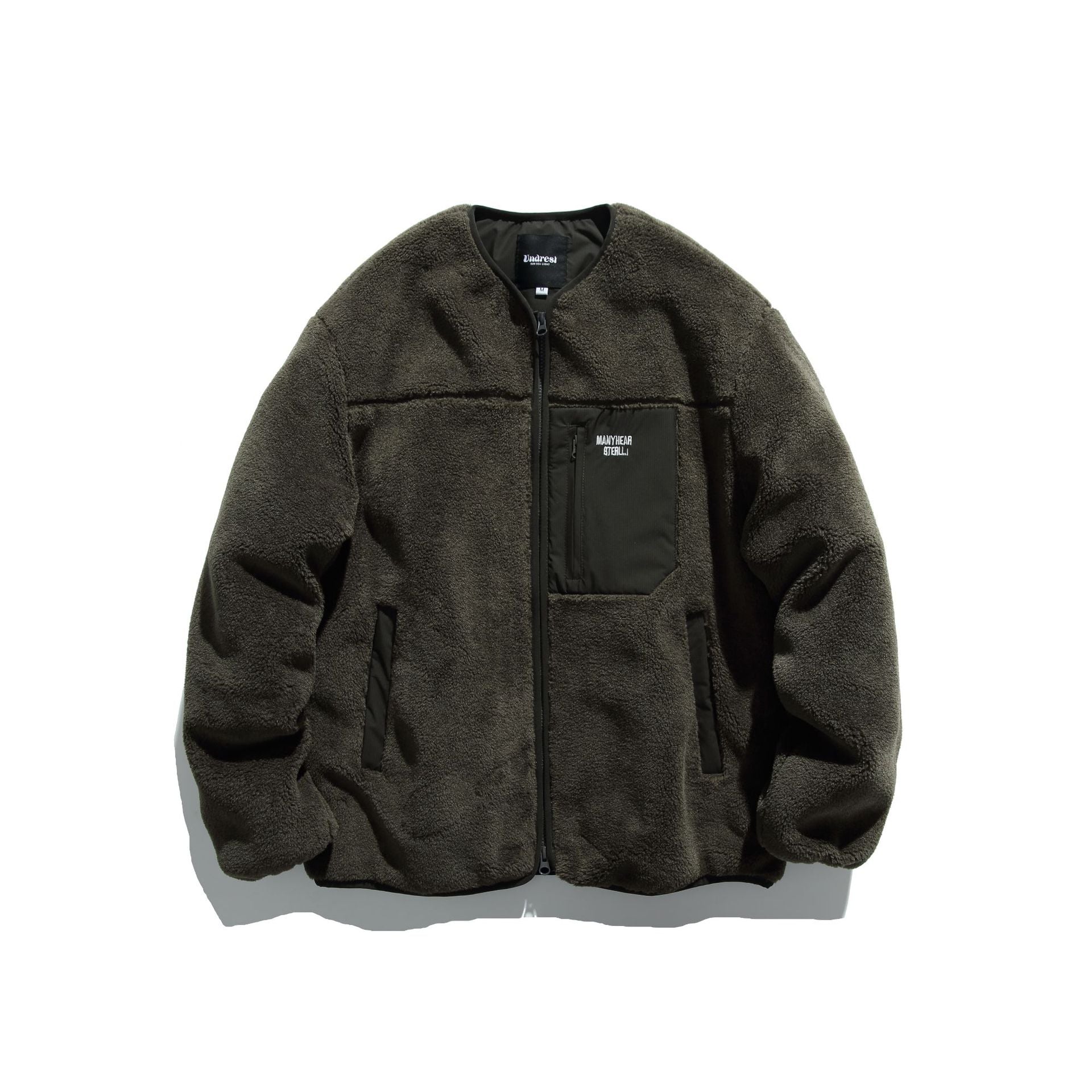 Unisex Short Cut Teddy Fleece Jacket with Nylon Chest Pocket and Full Zip Chichicherry